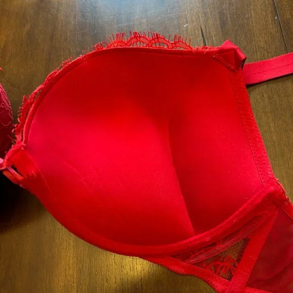 Victoria's Secret Women Very Sexy Push Up Bra Padded Underwire Red 34D Lace - Picture 5 of 16